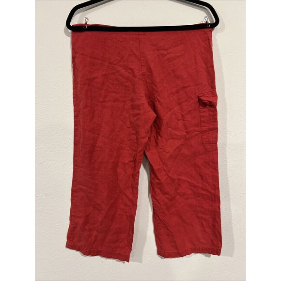 Vintage Y2K Wrapper Low Rise Linen Wide Leg Crop Pants Cargo Pedal Pusher Red‎ - Picture 9 of 16